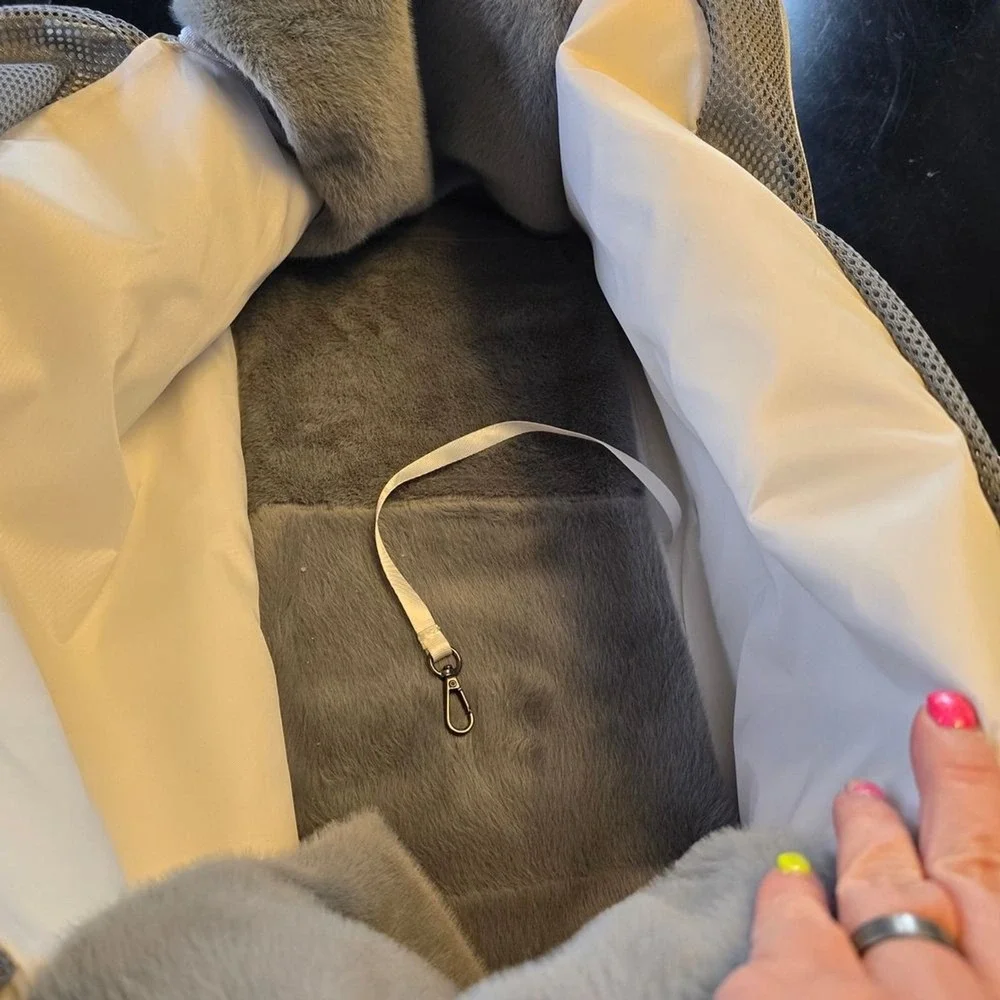 Symphony Pet Small Dog Handbag Carrier‎ Faux Fur Mesh Fabric Gray